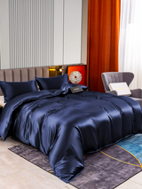 [Mörkblå] SilkSilky-SE 22Momme Rent Silke Bedding Set 002,