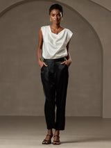 [Svart] SilkSilky-SE 19Momme Silke Womens Pants 006