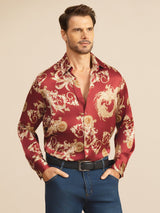 [Vinröd Drake] SilkSilky-SE Long Sleeve Lapel Collar Herrskjorta 003