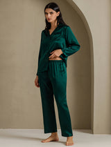 [Mörkgrön] SilkSilky-SE Long Sleeve Lapel Collar Dam Pyjama 007