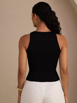 [Svart] SilkSilky-SE Sleeveless Round Neck Cami Toppar 002