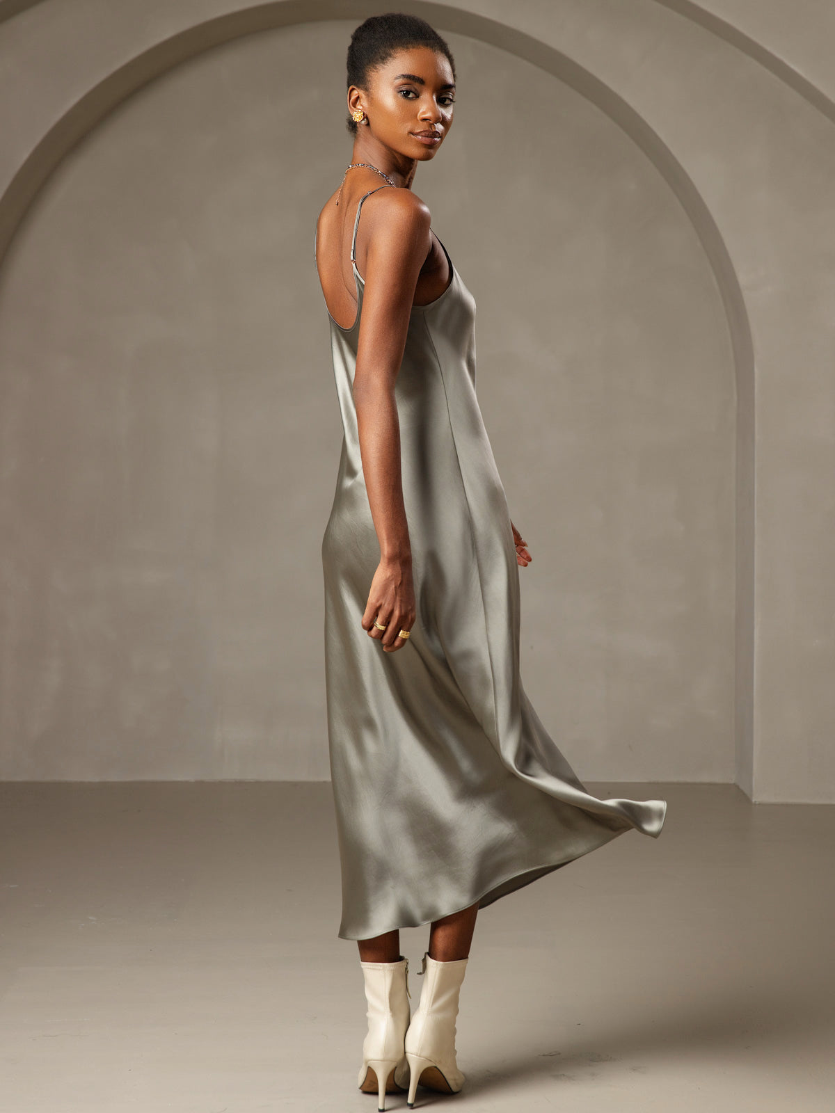 [Grågrön] SilkSilky-SE Rent Silke Nightgown 002,