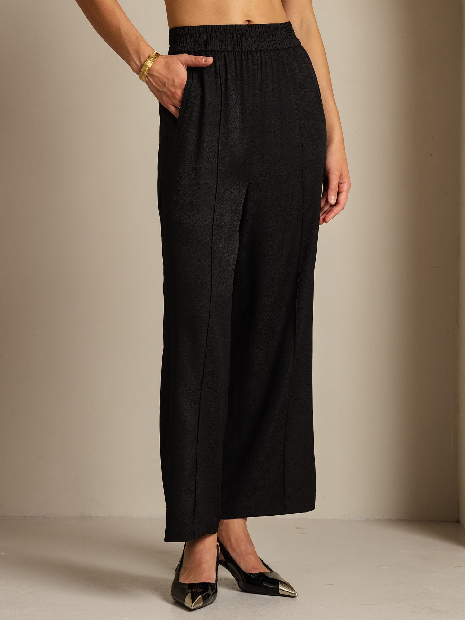 [Svart] SilkSilky-SE 22Momme Silke Womens Pants 003