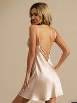 [Rosa] SilkSilky-SE Spaghetti Strap V Neck Nattlinne 002