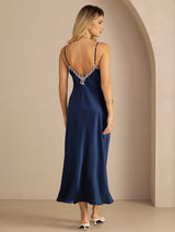 [Blå] SilkSilky-SE Spaghetti Strap V Neck Klänning 002
