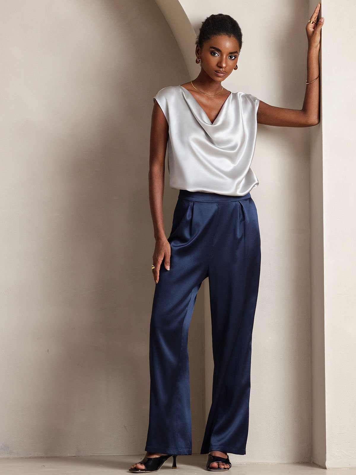 [Mörkblå] SilkSilky-SE 19Momme Silke Womens Pants 001