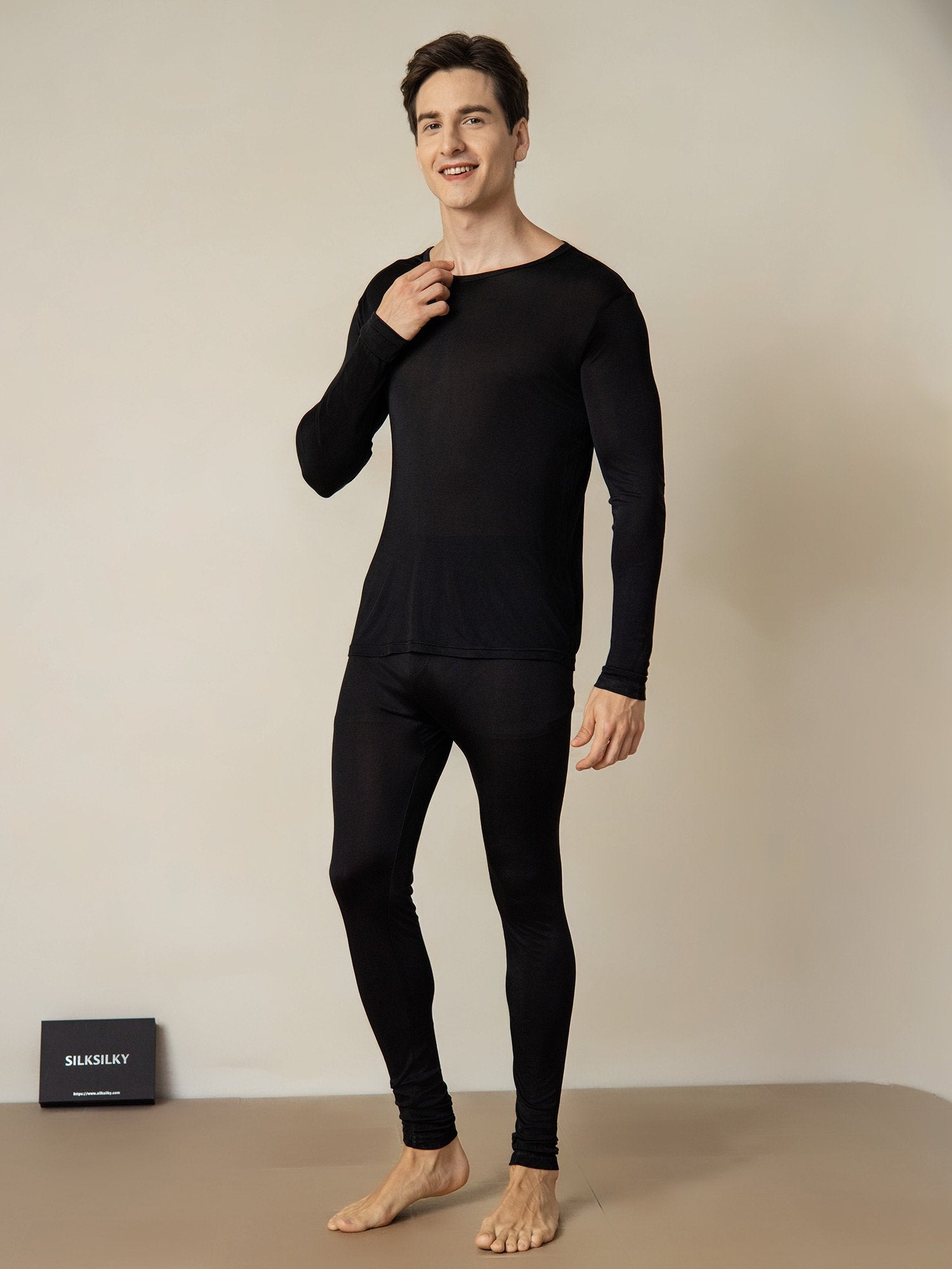 [Svart] SilkSilky-SE Silke Mens Pajamas 001