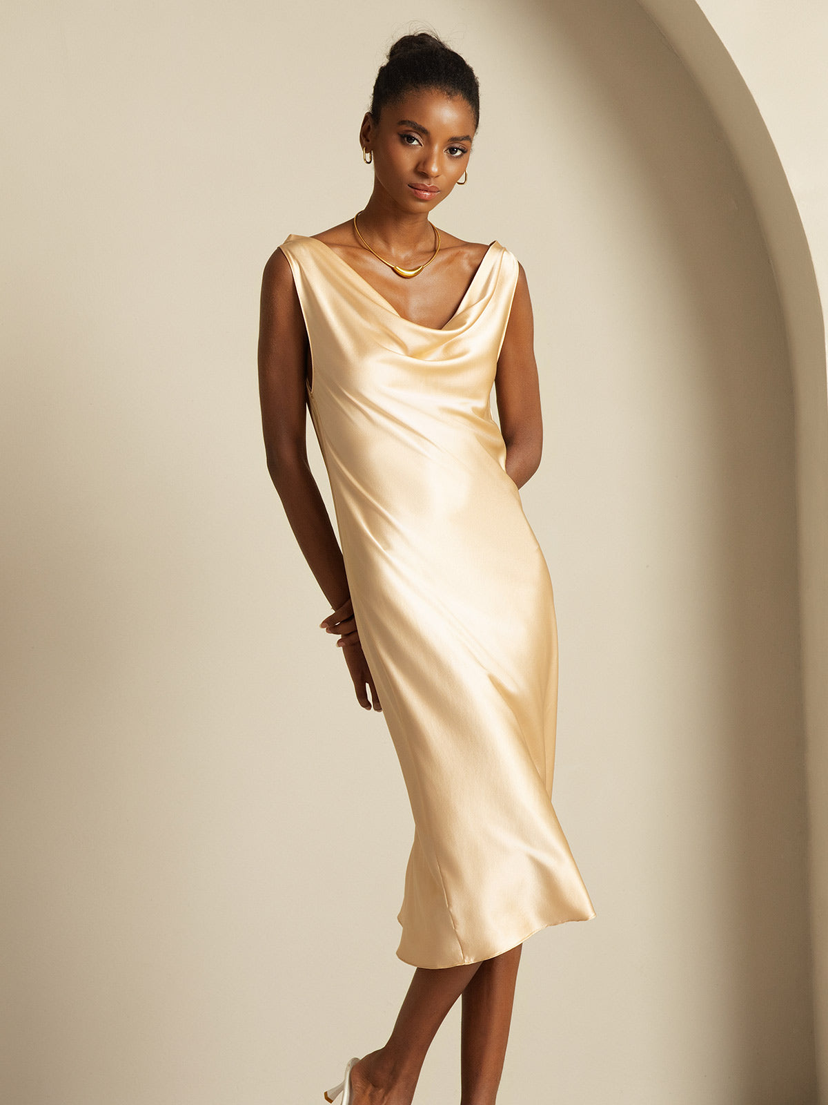 [Champagne] SilkSilky-SE 19Momme Silke Dress 007