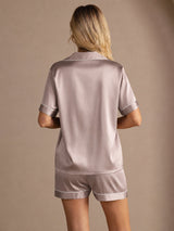 [Skugggrå] SilkSilky-SE Short Sleeve Lapel Collar Dam Pyjama 002