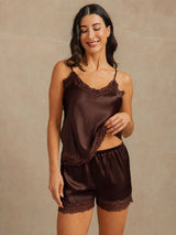 [Brun] SilkSilky-SE Spaghetti Strap V Neck Camisole Set 002