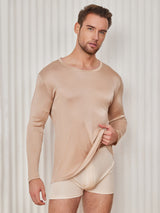 [Beige] SilkSilky-SE Long Sleeve Round Neck Herr T-Shirt 001