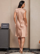 [Toscana] SilkSilky-SE Cap Sleeve V Neck Klänning 002