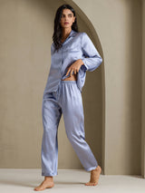 [Stålblå] SilkSilky-SE Long Sleeve Lapel Collar Dam Pyjama 007