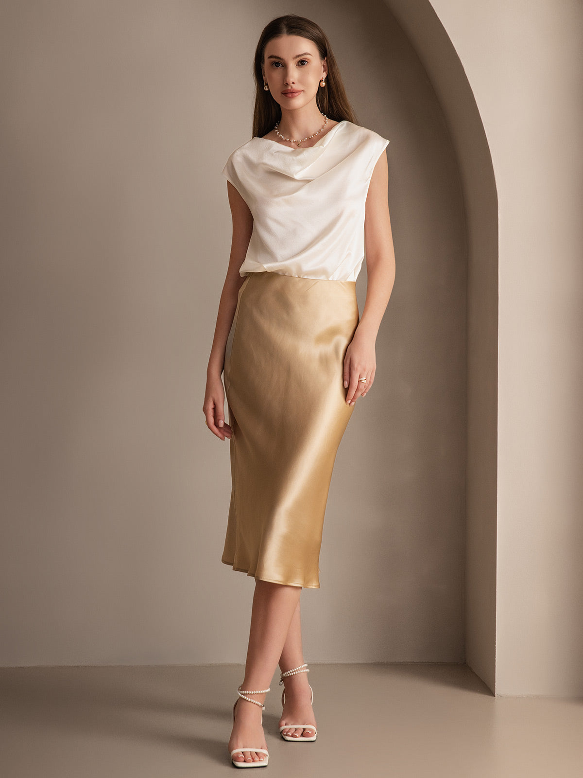 [Champagne] SilkSilky-SE 19Momme Rent Silke Skirt 003