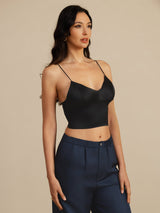 [Svart] SilkSilky-SE Spaghetti Strap V Neck Cami Toppar 002