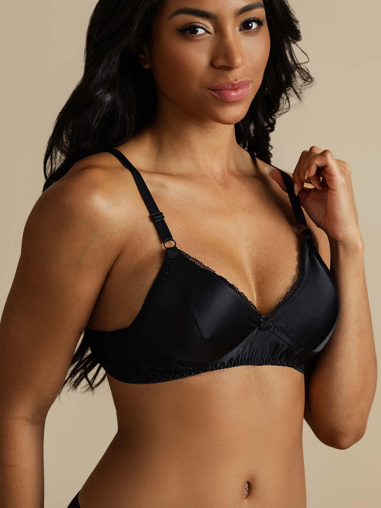 [Svart] SilkSilky-SE Rent Silke Bra 004,