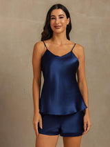 [Mörkblå] SilkSilky-SE Spaghetti Strap V Neck Camisole Set 003