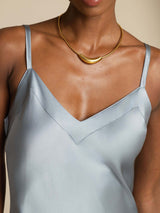[Gråblå] SilkSilky-SE Spaghetti Strap V Neck Klänning 006