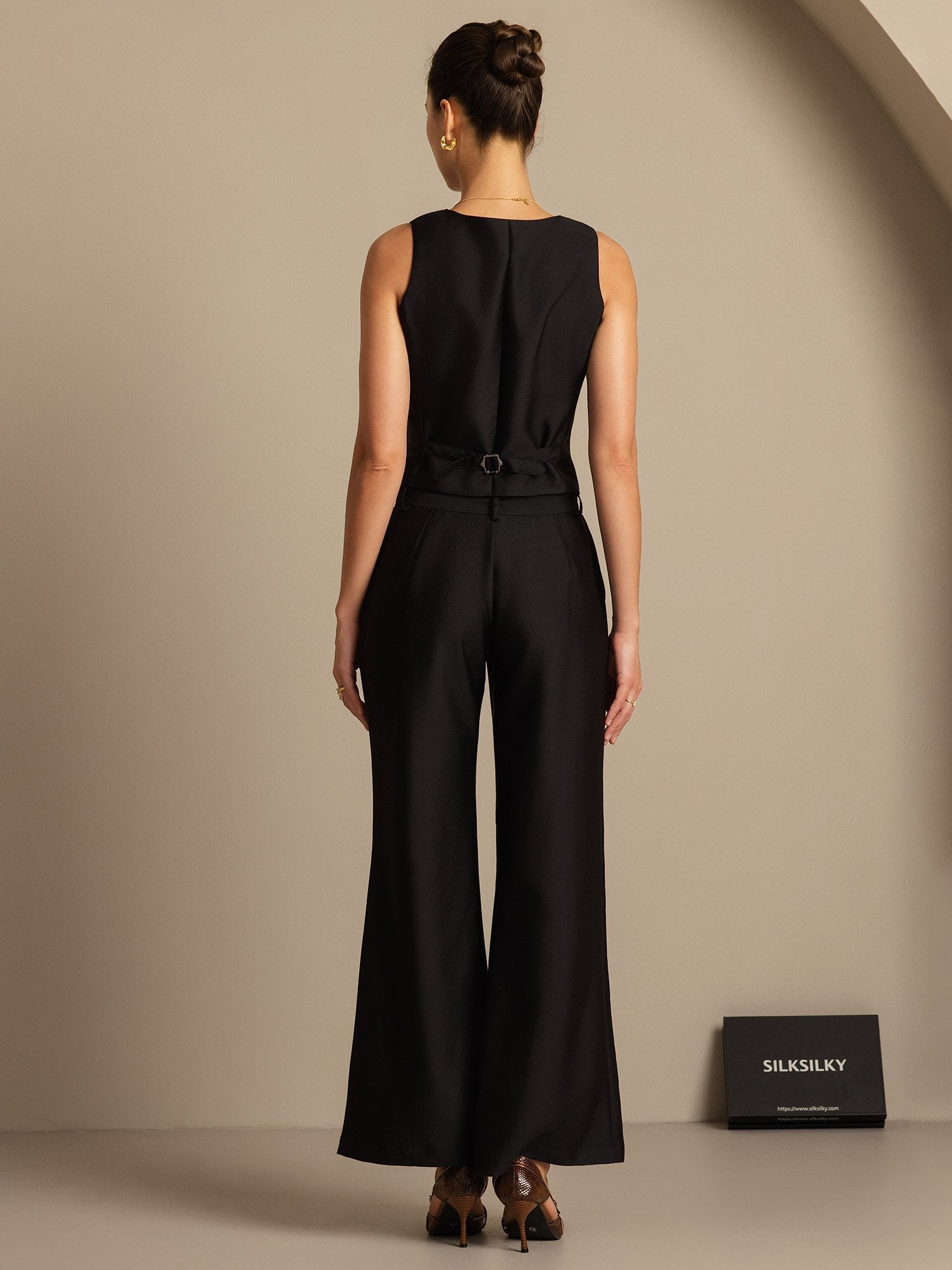 [Svart] SilkSilky-SE 32Momme Silk-Wool Blend Womens Vest 002,