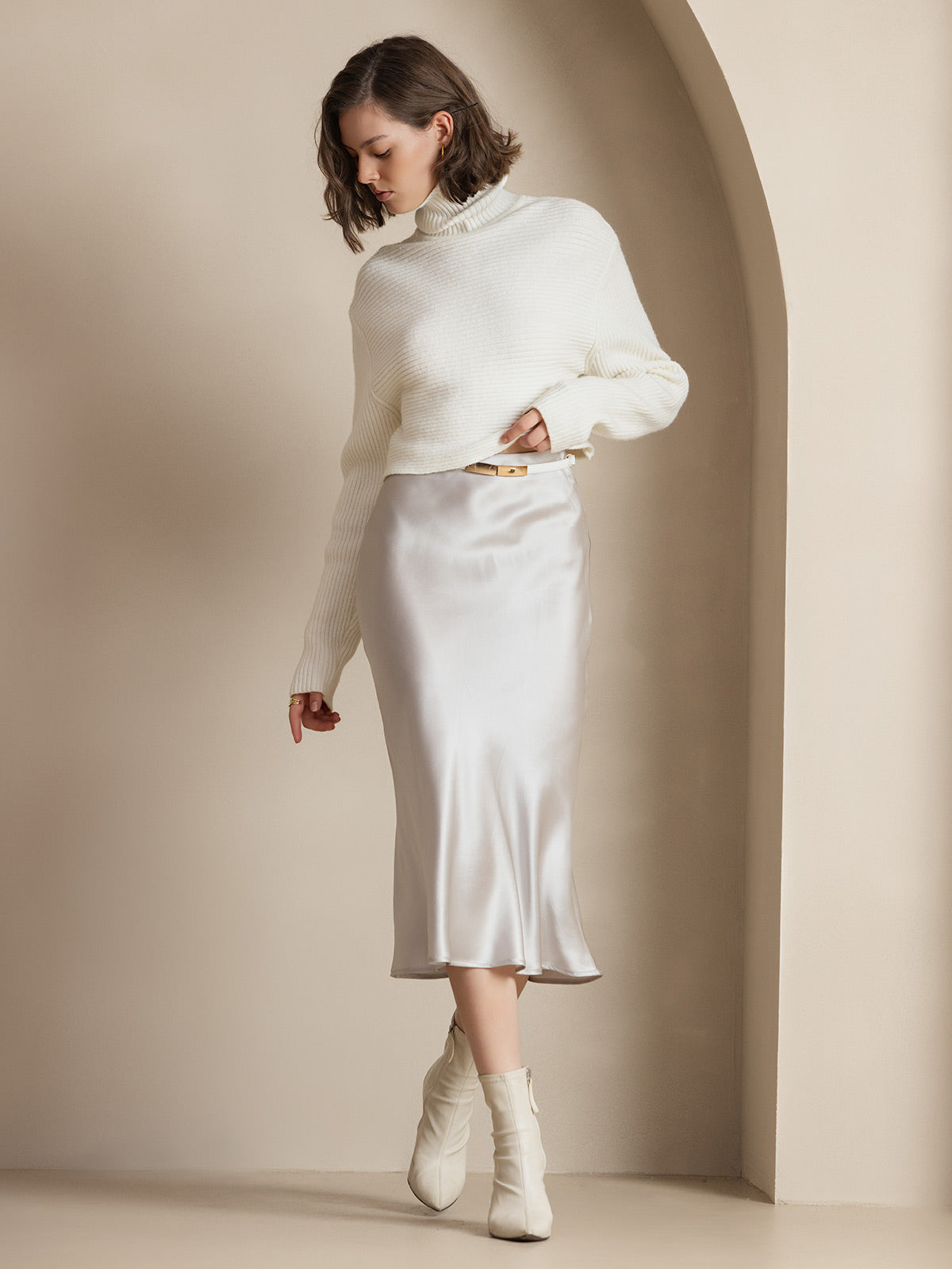 [Ljusgrå] SilkSilky-SE 19Momme Rent Silke Skirt 001