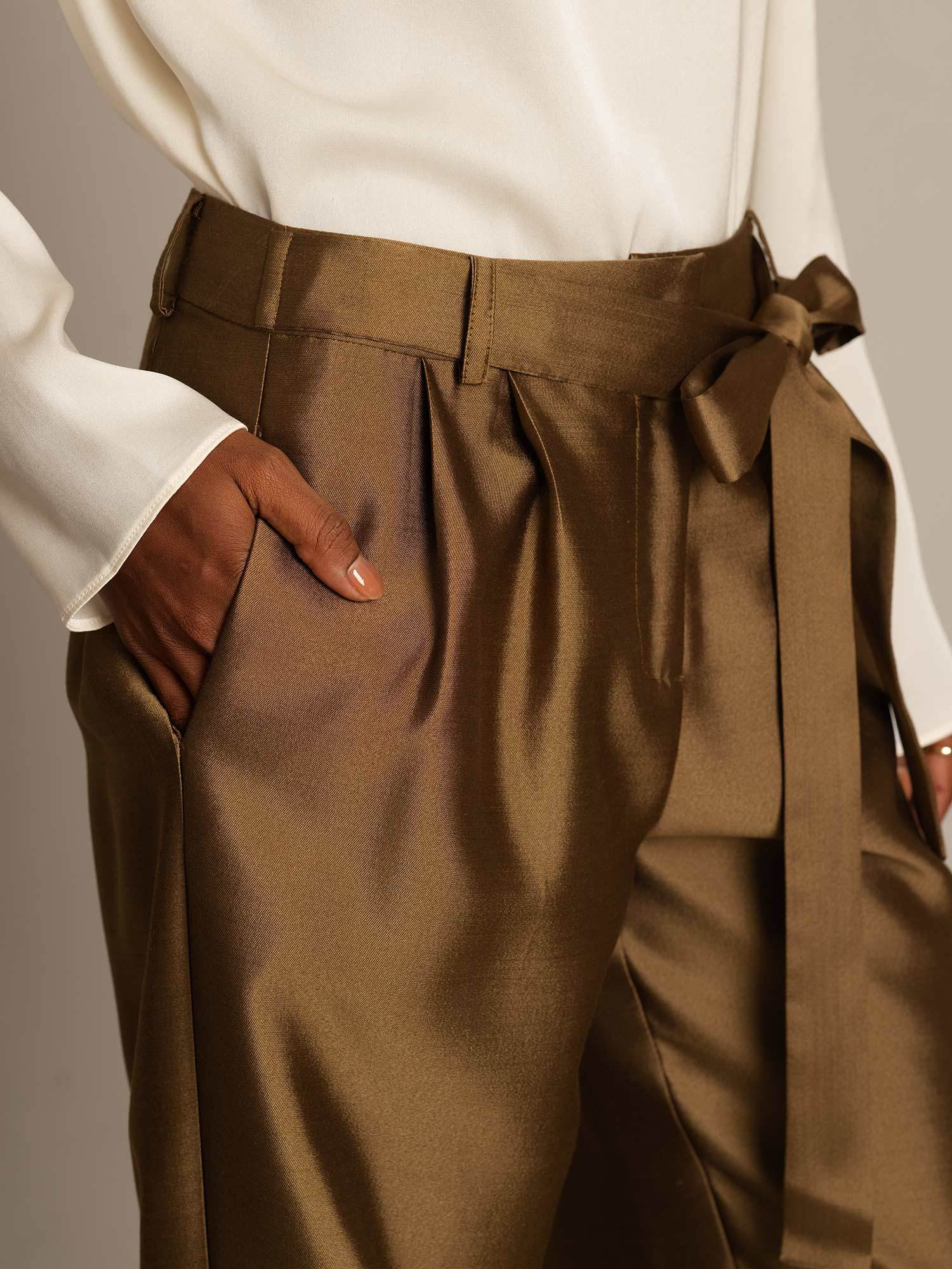 [Brons] SilkSilky-SE 32Momme Silk-Wool Blend Womens Pants 004,