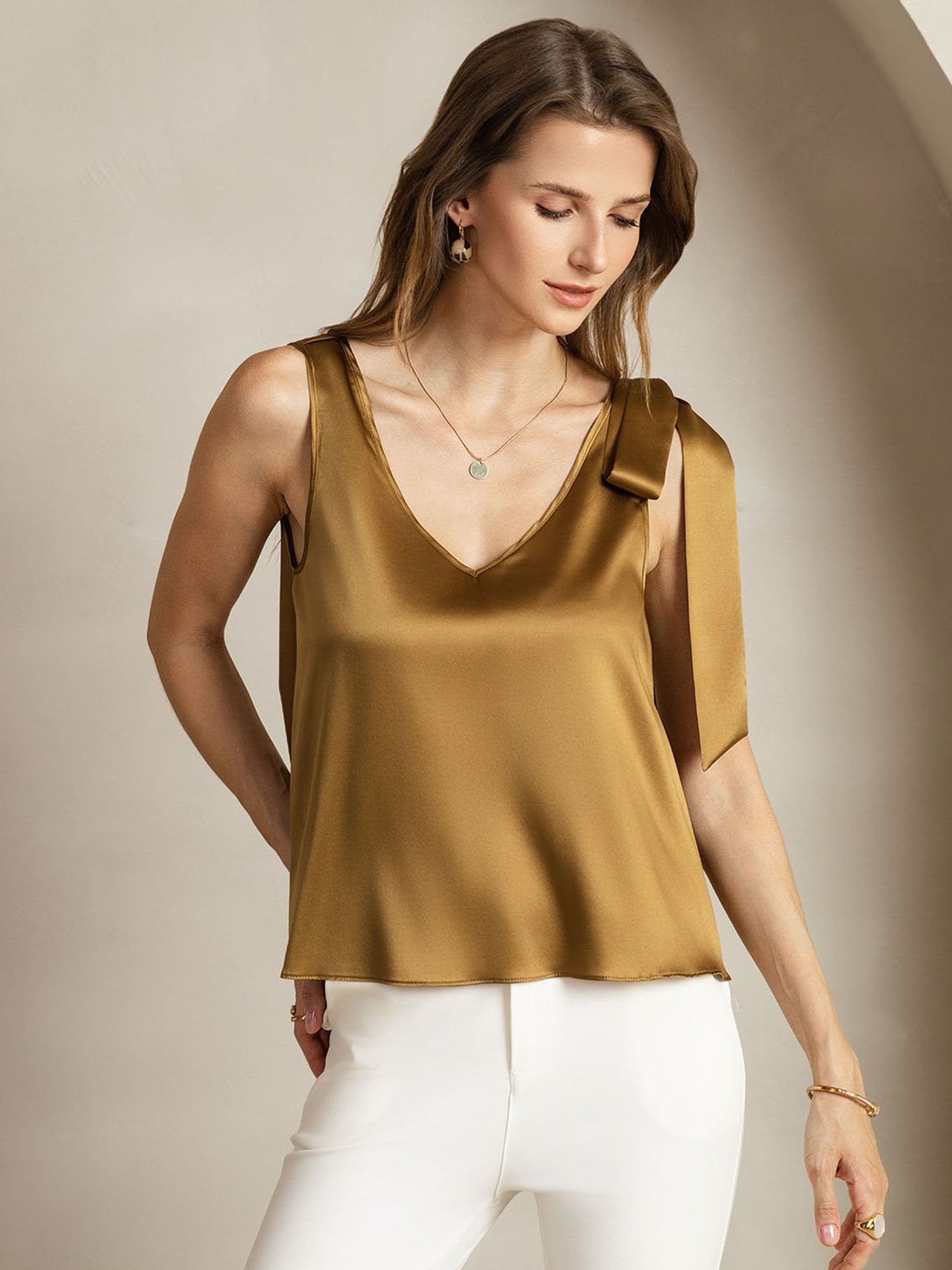[Brons] SilkSilky-SE 19Momme Silke Womens T-Shirt 001