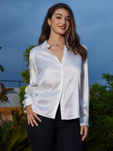 [Vit] SilkSilky-SE Long Sleeve Lapel Collar Damskjorta 003