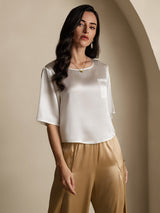 [Vit] SilkSilky-SE Hårärm Djup Rund Halsringning Dam T-Shirt 005