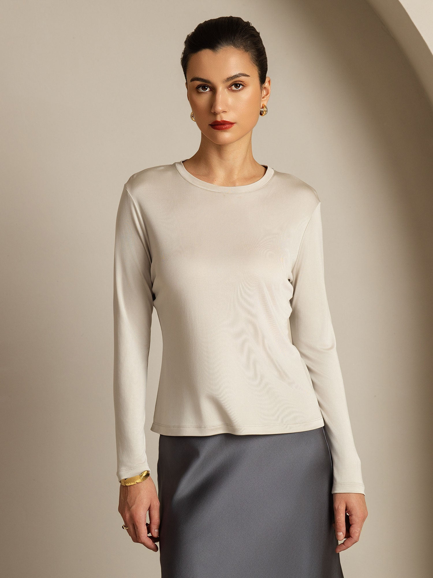 [Grå] SilkSilky-SE Rent Silke Womens T-Shirt 003,