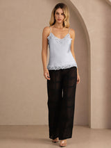 [Gråblå] SilkSilky-SE Spaghetti Strap V Neck Cami Toppar 007