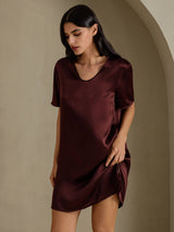 [Brun] SilkSilky-SE Half Sleeve V Neck Nattlinne 003