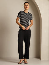 [Svart Rand] SilkSilky-SE Short Sleeve Crewkrage Dam T-Shirt 008