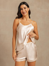 [Beige] SilkSilky-SE Spaghetti Strap V Neck Camisole Set 004