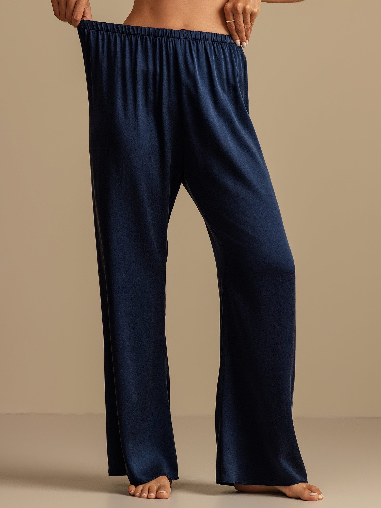 [Mörkblå] SilkSilky-SE 19Momme Silke Womens Sleep Bottoms 005,