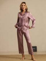 [Blek Mauve] SilkSilky-SE Long Sleeve Lapel Collar Dam Pyjama 001