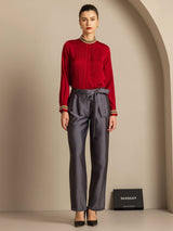 [Grå] SilkSilky-SE 32Momme Silk-Wool Blend Womens Pants 006