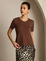 [Kaffe] SilkSilky-SE Short Sleeve V Neck Dam T-Shirt 007