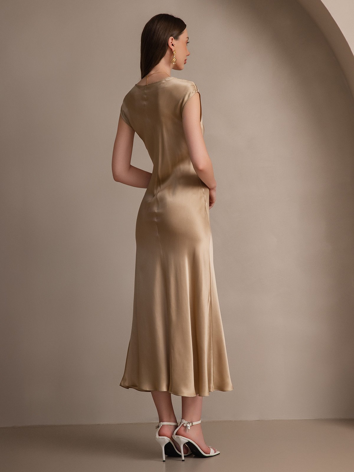 [Champagne] SilkSilky-SE 19Momme Silke Ärmlös Dress 002