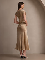 [Champagne] SilkSilky-SE Kappärm Scoop Neck Klänning 002
