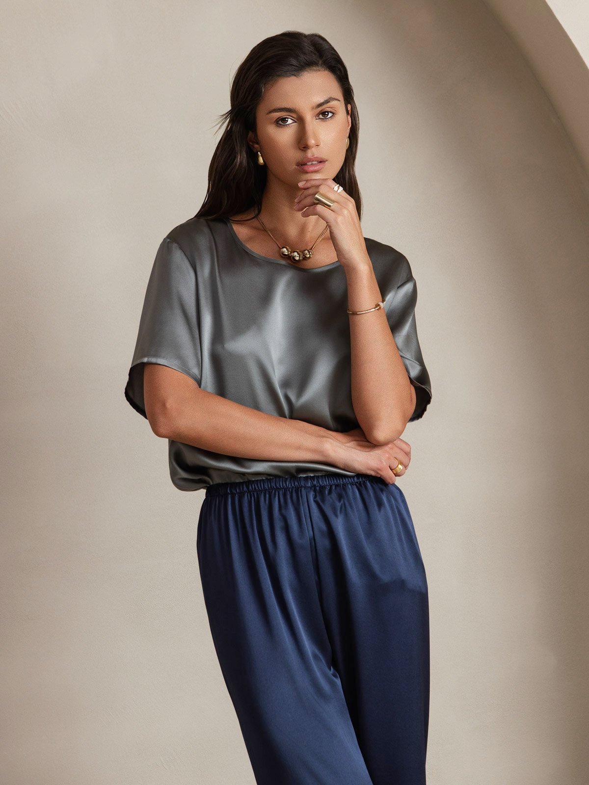 [Mörkblå] SilkSilky-SE 19Momme Silke Womens Pants 006