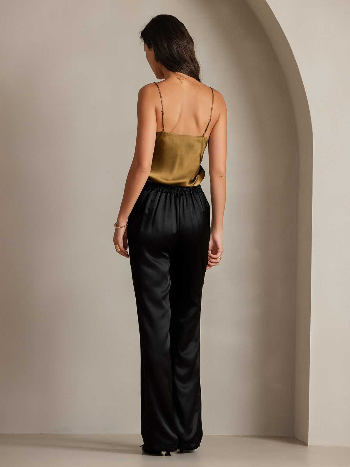 [Svart] SilkSilky-SE 19Momme Silke Womens Pants 002