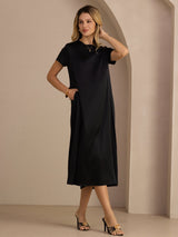 [Svart] SilkSilky-SE Short Sleeve Round Neck Klänning 004