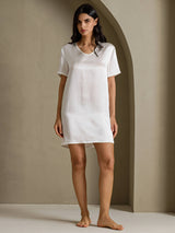 [Vit] SilkSilky-SE Half Sleeve V Neck Nattlinne 007