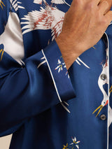 [Mörkblå] SilkSilky-SE Long Sleeve Lapel Collar Herr Pyjama 006