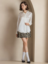 [Vit] SilkSilky-SE Long Sleeve Lapel Collar Damskjorta 006