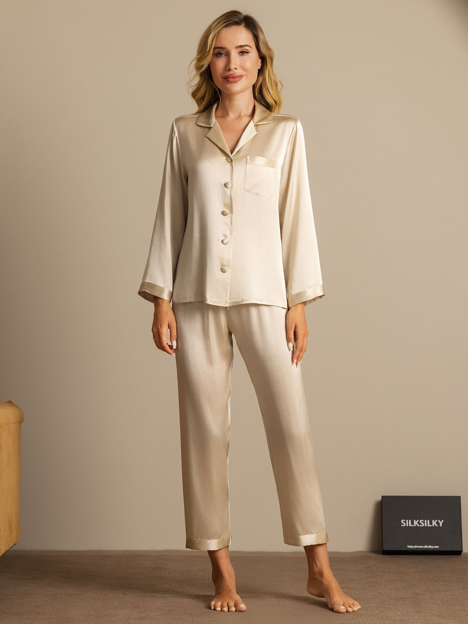 [Champagne] SilkSilky-SE Rent Silke Womens Pajamas 001,