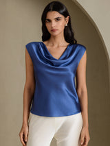 [Äkta Petrol] SilkSilky-SE Cap Sleeve Cowl Neck Dam T-Shirt 003