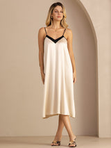 [Risbeige] SilkSilky-SE Spaghetti Strap V Neck Klänning 006
