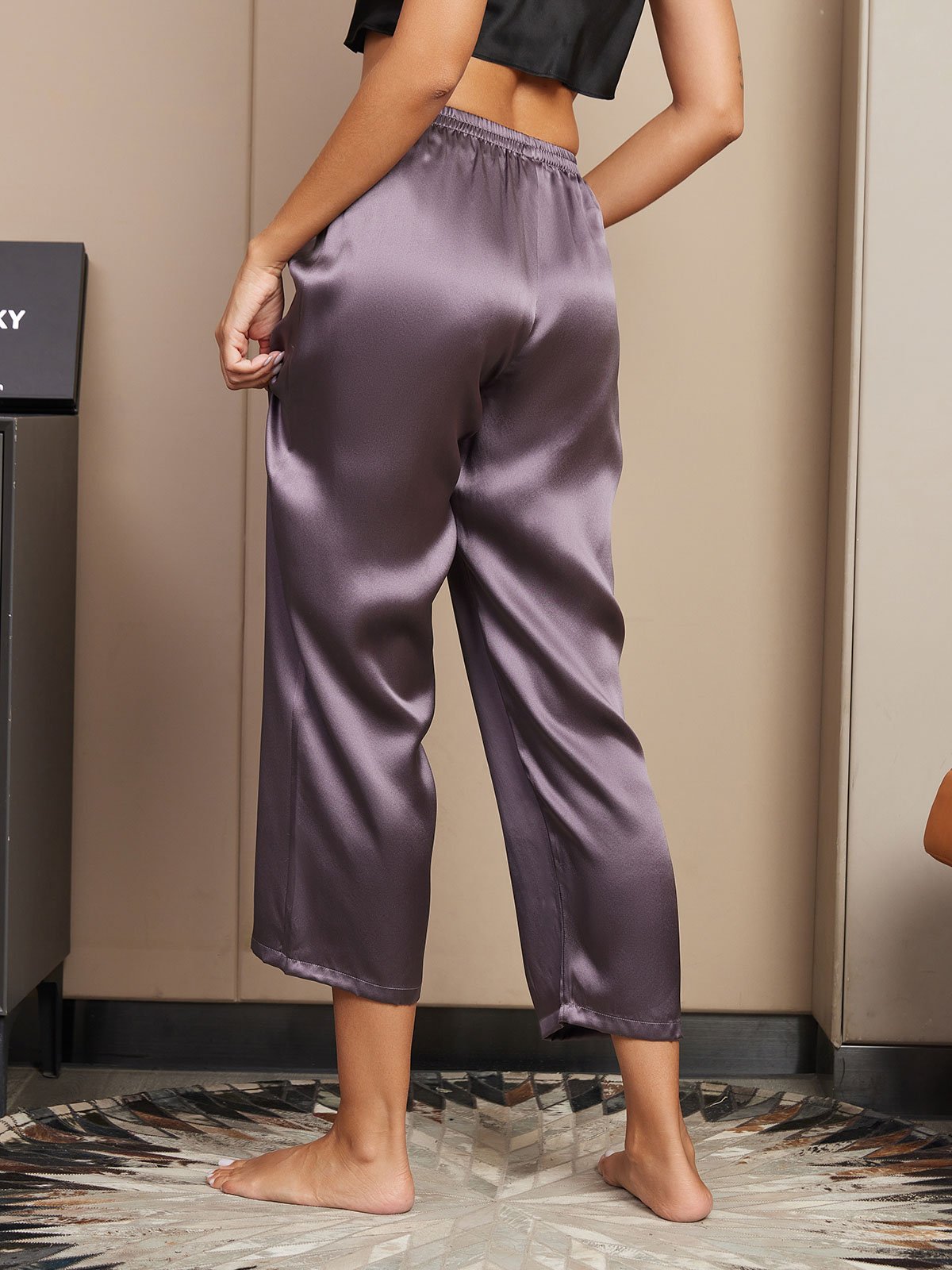 [Lila Grå] SilkSilky-SE Rent Silke Womens Sleep Bottoms 002