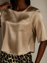 [Champagne] SilkSilky-SE Hårärm Djup Rund Halsringning Dam T-Shirt 008